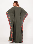 The Kaftan Company Kaftan Olive Green Patchwork Cotton Maxi Kaftan