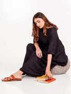 The Kaftan Company Kaftan Onesize Black Jacquard Free Size Kaftan with Pockets