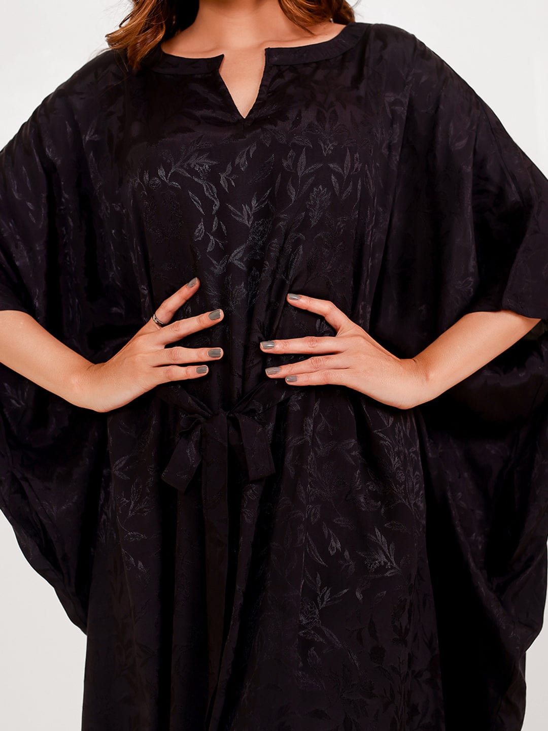 The Kaftan Company Kaftan Onesize Black Jacquard Free Size Kaftan with Pockets