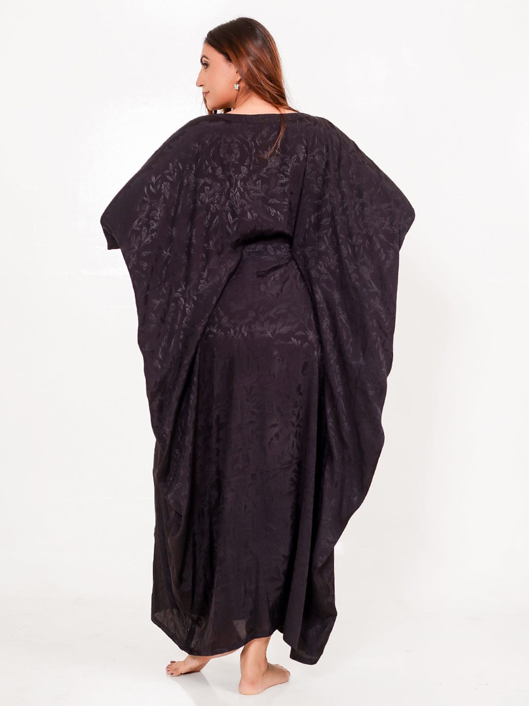 The Kaftan Company Kaftan Onesize Black Jacquard Free Size Kaftan with Pockets