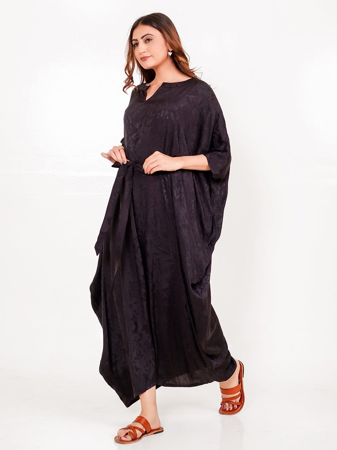 The Kaftan Company Kaftan Onesize Black Jacquard Free Size Kaftan with Pockets