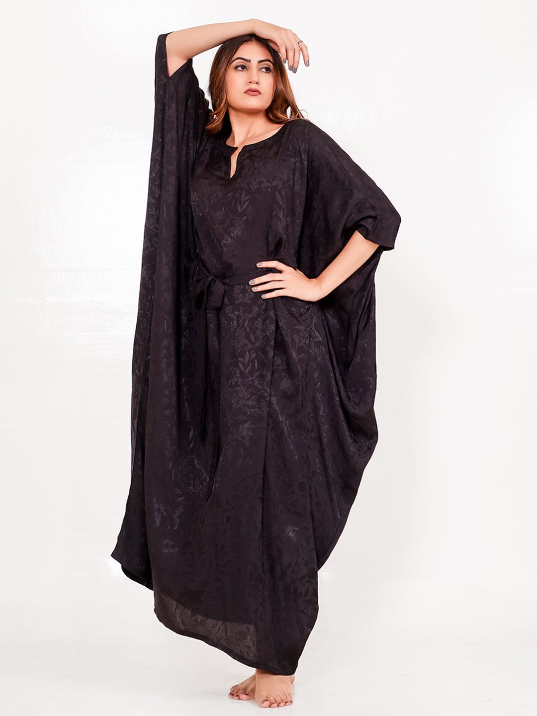The Kaftan Company Kaftan Onesize Black Jacquard Free Size Kaftan with Pockets