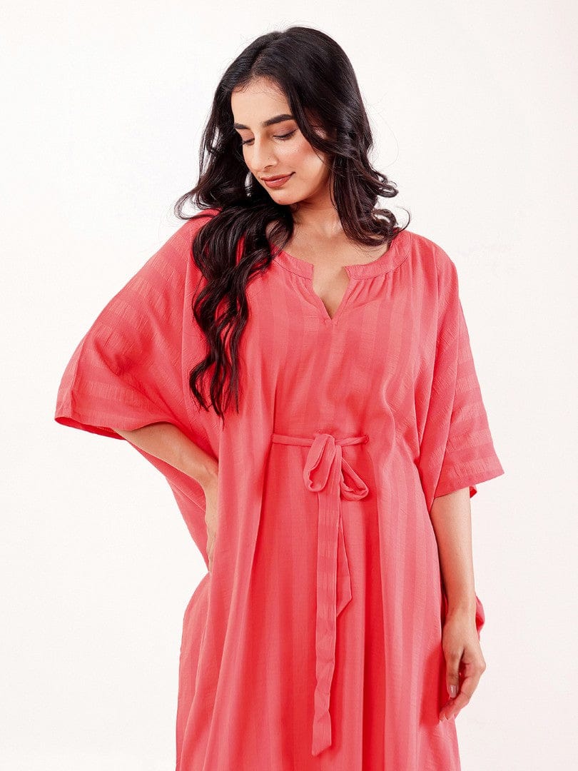 The Kaftan Company Kaftan Onesize Coral Solid Modal Freesize Loungewear Kaftan