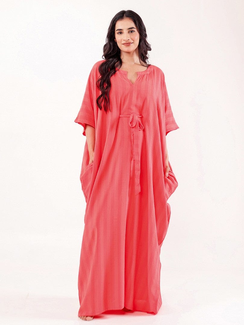 The Kaftan Company Kaftan Onesize Coral Solid Modal Freesize Loungewear Kaftan