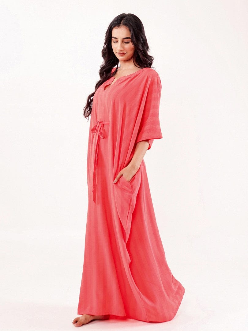 The Kaftan Company Kaftan Onesize Coral Solid Modal Freesize Loungewear Kaftan