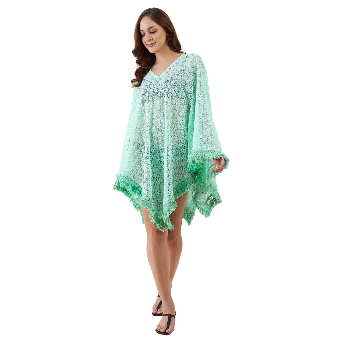 The Kaftan Company Kaftan Onesize Mint Green Lace Poncho