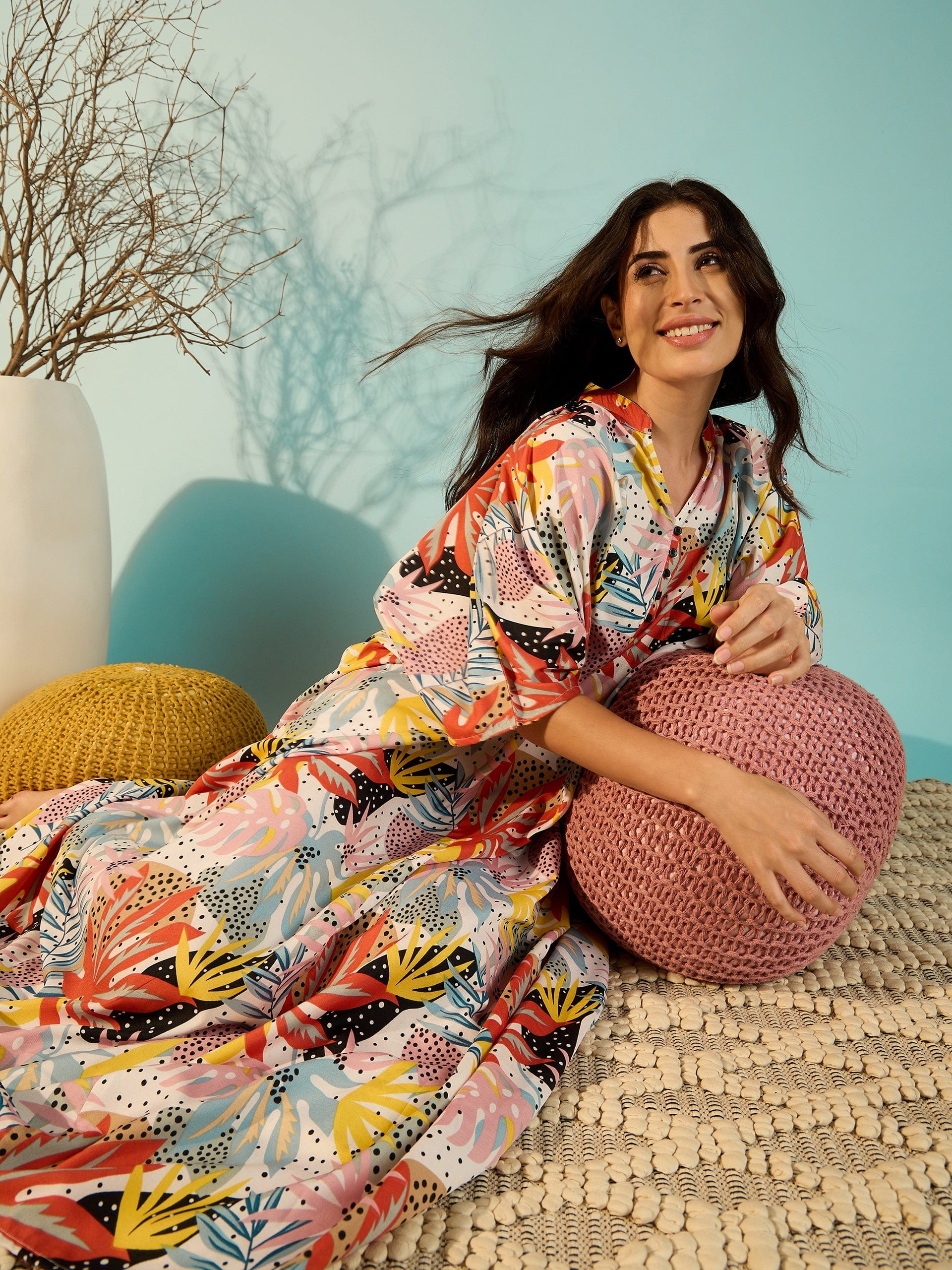 The Kaftan Company Kaftan Onesize Vibrant Moods Freesize Boho Kaftan Nightdress For Women