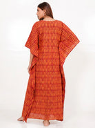 The Kaftan Company Kaftan Orange Ikat Handloom Cotton Kaftan with Side Pockets