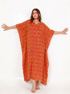 The Kaftan Company Kaftan Orange Ikat Handloom Cotton Kaftan with Side Pockets
