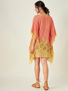The Kaftan Company Kaftan Orange Sunflower Print Short Kaftan with Tassel Trim
