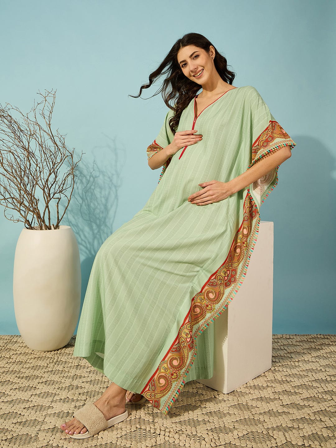 The Kaftan Company Kaftan Paisley Green Maternity & Feeding Kaftan