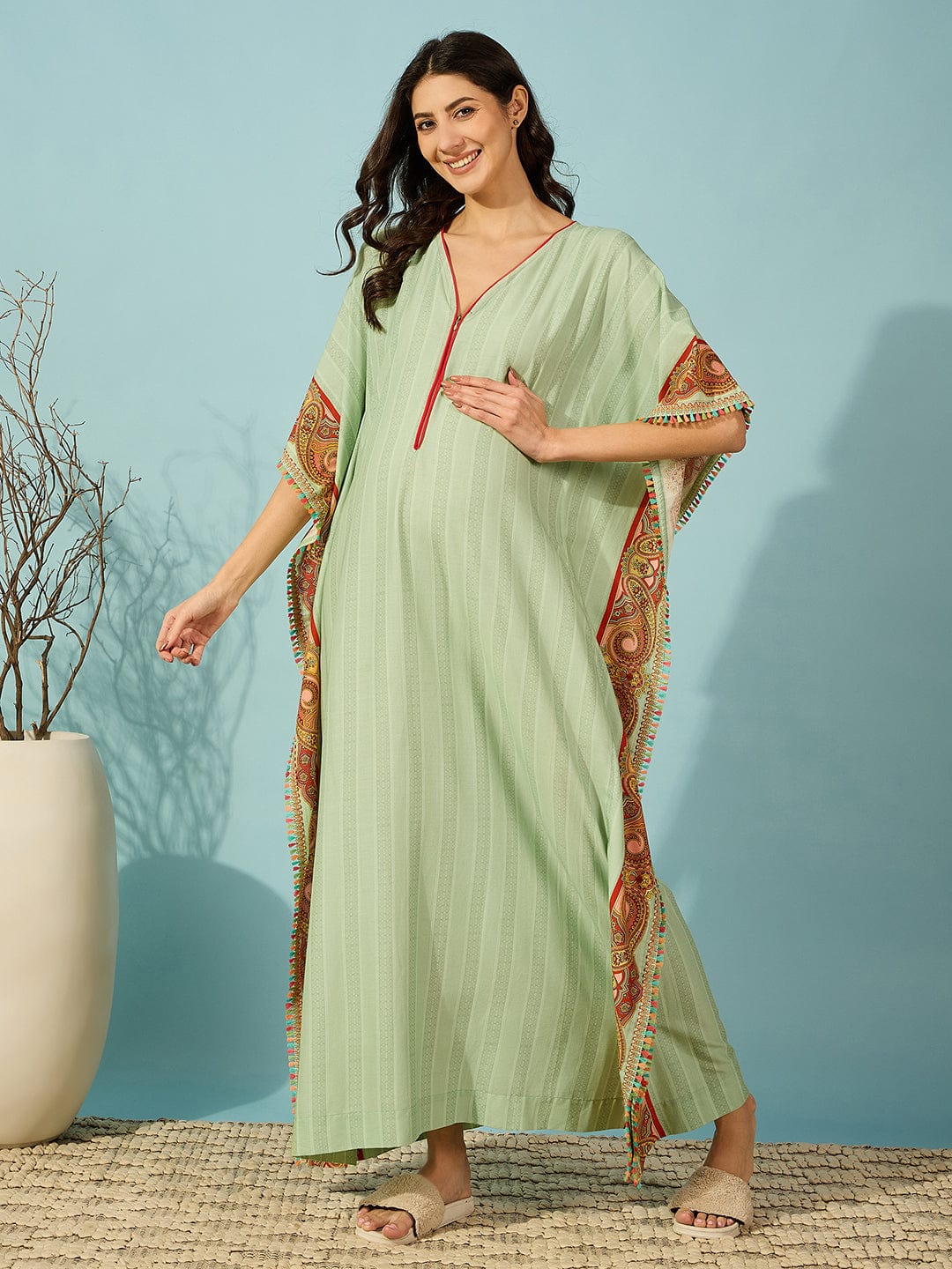 The Kaftan Company Kaftan Paisley Green Maternity & Feeding Kaftan