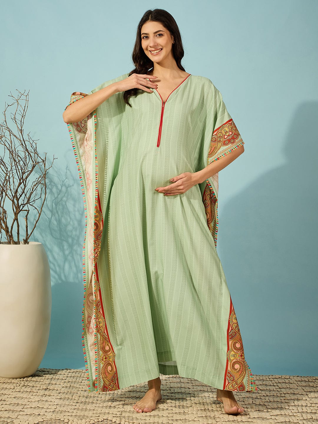 The Kaftan Company Kaftan Paisley Green Maternity & Feeding Kaftan