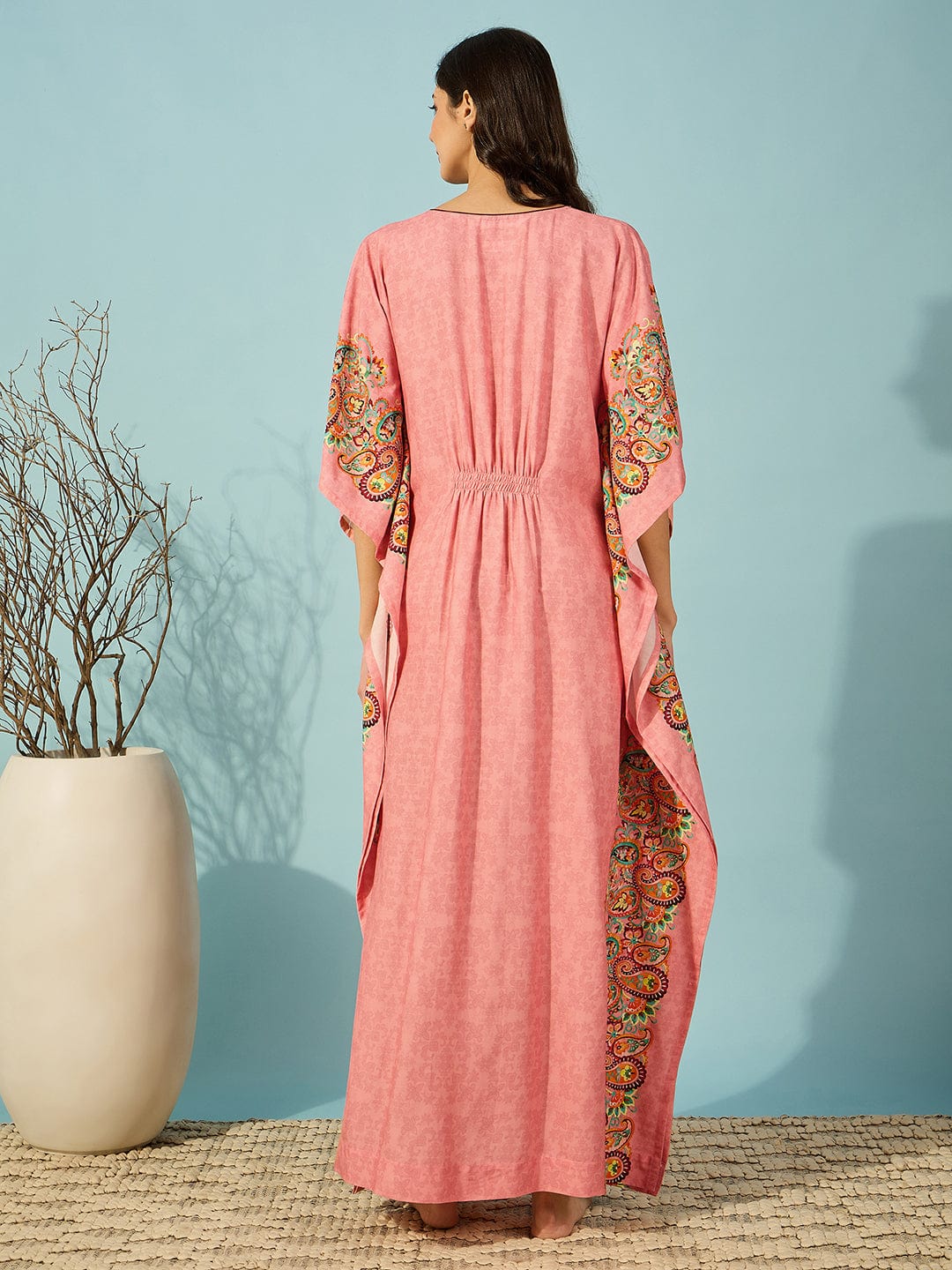 The Kaftan Company Kaftan Paisley Pink Kaftan with Pockets