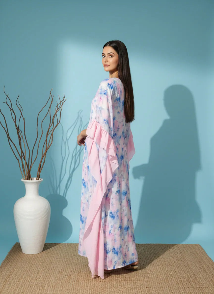 The Kaftan Company Kaftan Pastel Tie-Dye Kaftan with Double Frill