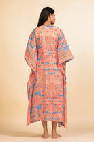 The Kaftan Company Kaftan Peach and Blue Abstract Printed Kaftan Nightdress with Slip Inner