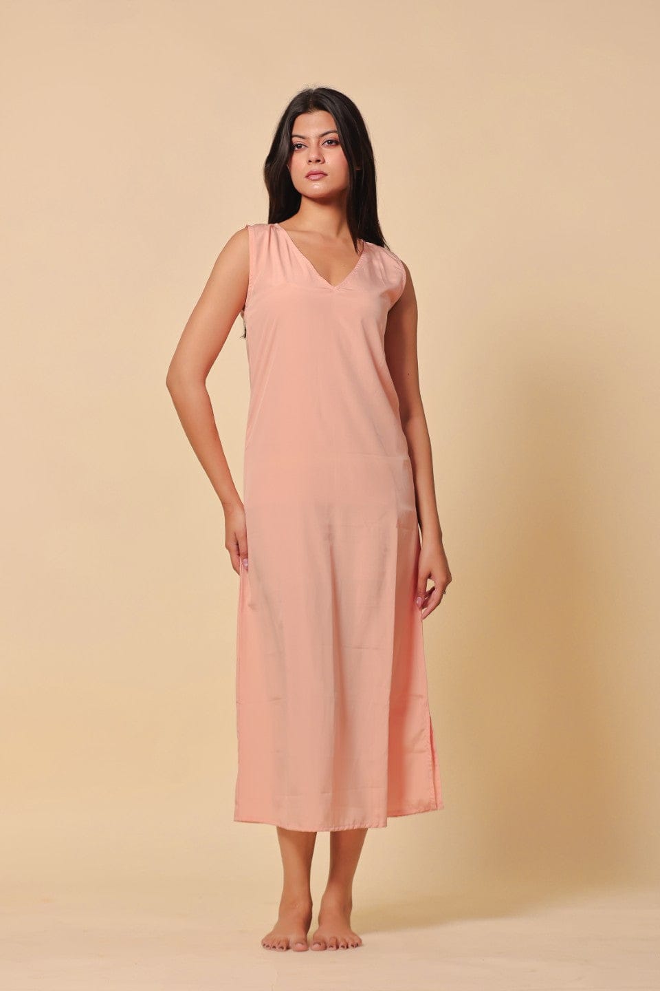 The Kaftan Company Kaftan Peach and Blue Abstract Printed Kaftan Nightdress with Slip Inner