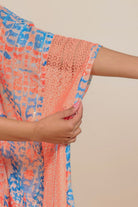The Kaftan Company Kaftan Peach and Blue Abstract Printed Kaftan Nightdress with Slip Inner