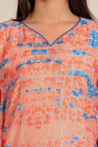 The Kaftan Company Kaftan Peach and Blue Abstract Printed Kaftan Nightdress with Slip Inner