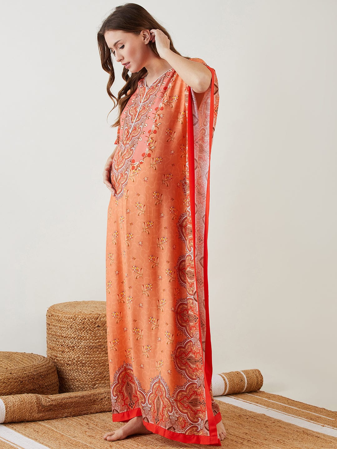 The Kaftan Company Kaftan Peach Flora Maternity and Nursing Kaftan