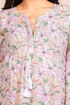 The Kaftan Company Kaftan Peach Floral Print Viscose Maternity Kaftan with Tassel and Lace Details