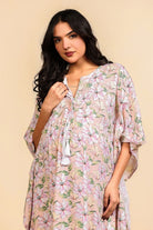 The Kaftan Company Kaftan Peach Floral Print Viscose Maternity Kaftan with Tassel and Lace Details