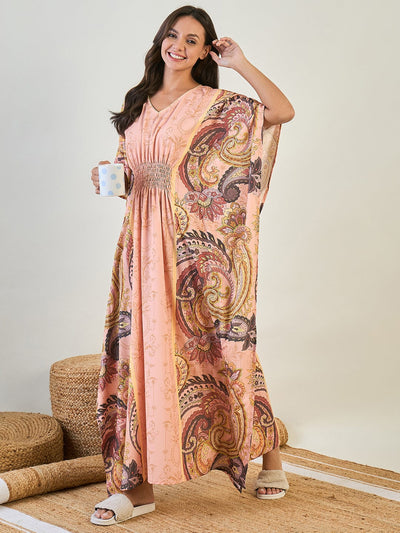 The Kaftan Company Kaftan Peach Kaftan with Smocked Waistline
