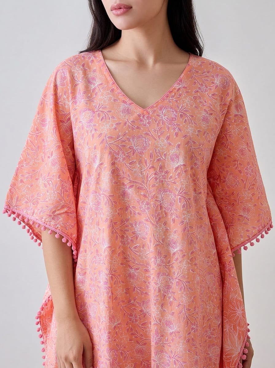 The Kaftan Company Kaftan Pink Abstract Floral Cotton Kaftan Nightdress