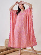 The Kaftan Company Kaftan Pink Abstract Floral Cotton Kaftan Nightdress