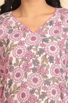 The Kaftan Company Kaftan Pink and Grey Floral Print Cotton Kaftan with Tassel Side Borders