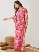 The Kaftan Company Kaftan Pink Digital Jungle Printed Kaftan