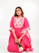 The Kaftan Company Kaftan Pink Floral Cotton Kaftan with Pockets