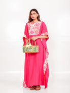 The Kaftan Company Kaftan Pink Floral Cotton Kaftan with Pockets