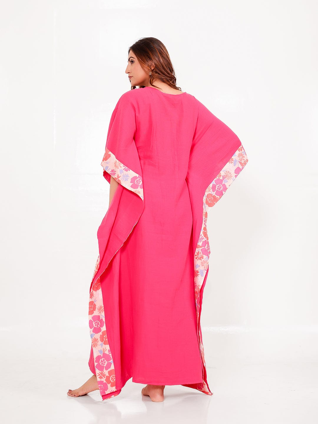 The Kaftan Company Kaftan Pink Floral Cotton Kaftan with Pockets