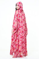 The Kaftan Company Kaftan Pink Floral Georgette Hooded Loungewear Kaftan with Crepe Slip