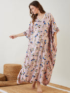 The Kaftan Company Kaftan Pink Floral Laced Up Kaftan