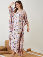 The Kaftan Company Kaftan Pink Floral Laced Up Kaftan