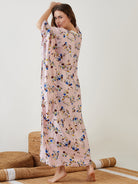 The Kaftan Company Kaftan Pink Floral Laced Up Kaftan