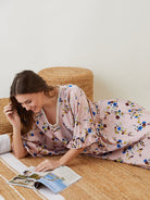 The Kaftan Company Kaftan Pink Floral Laced Up Kaftan