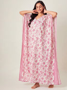 The Kaftan Company Kaftan Pink Floral Print Maxi Kaftan in Viscose Rayon