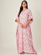 The Kaftan Company Kaftan Pink Floral Print Maxi Kaftan in Viscose Rayon