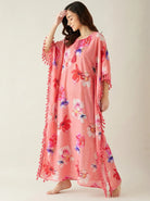 The Kaftan Company Kaftan Pink Floral Print Modal Kaftan with Tassel Trim & Pockets
