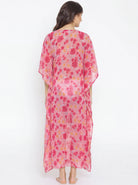 The Kaftan Company Kaftan Pink Floral Print Sheer Georgette Maxi Kaftan