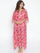 The Kaftan Company Kaftan Pink Floral Print Sheer Georgette Maxi Kaftan