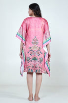 The Kaftan Company Kaftan Pink Floral Printed Satin Kaftan with Pockets