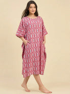The Kaftan Company Kaftan Pink Ikat Handloom Cotton Kaftan with Pockets