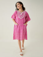 The Kaftan Company Kaftan Pink Leheriya Embroidered Kaftan