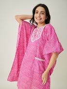 The Kaftan Company Kaftan Pink Leheriya Embroidered Kaftan