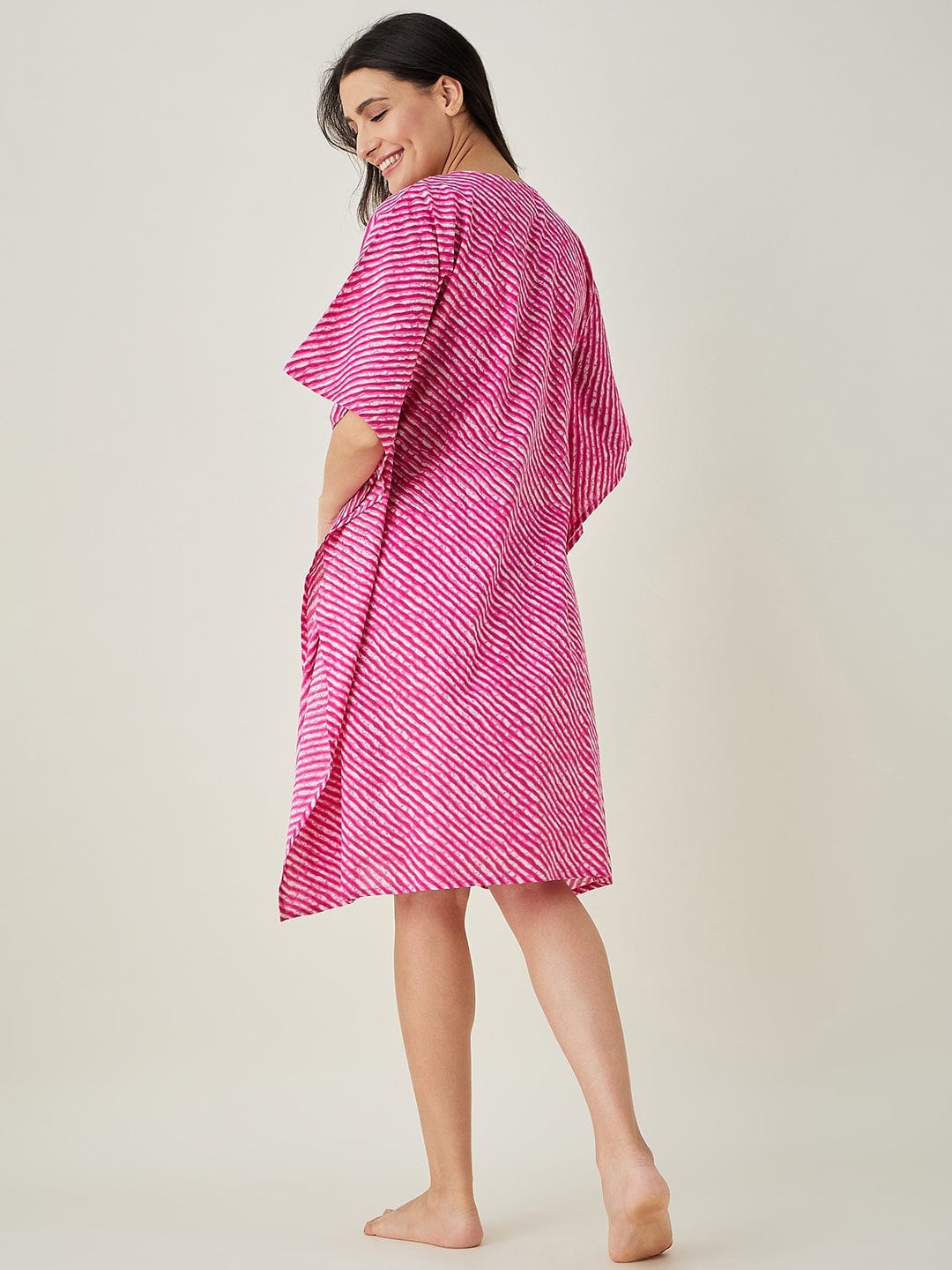 The Kaftan Company Kaftan Pink Leheriya Embroidered Kaftan