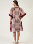 The Kaftan Company Kaftan Pink & Maroon Print Short Kaftan with Contrast Trim